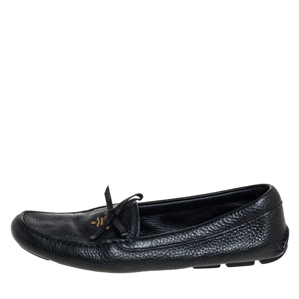 

Prada Black Leather Slip On Loafers Size