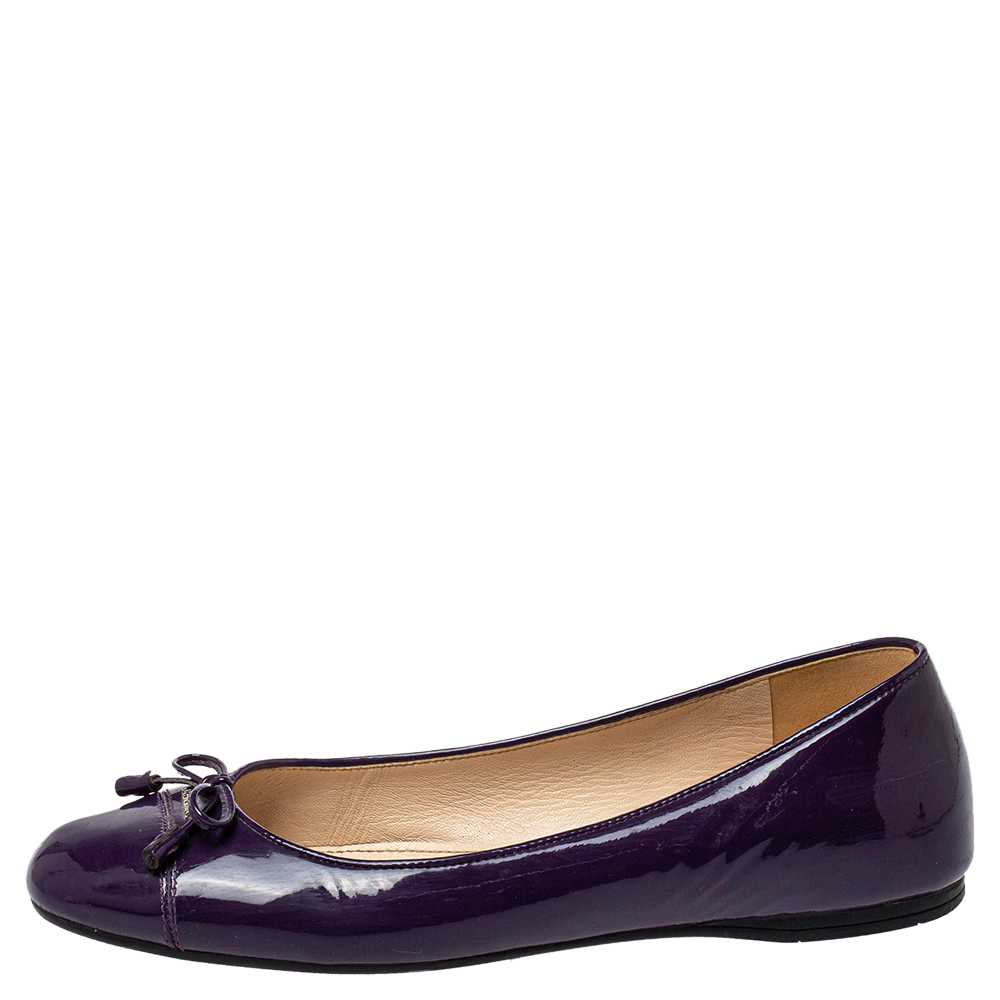 

Prada Purple Patent Leather Bow Cap Toe Ballet Flats Size