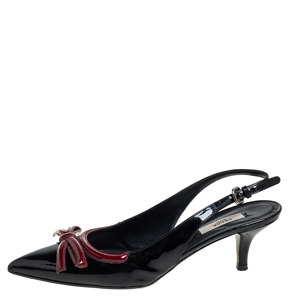 

Prada Black/Red Patent Leather Slingback Pumps Size