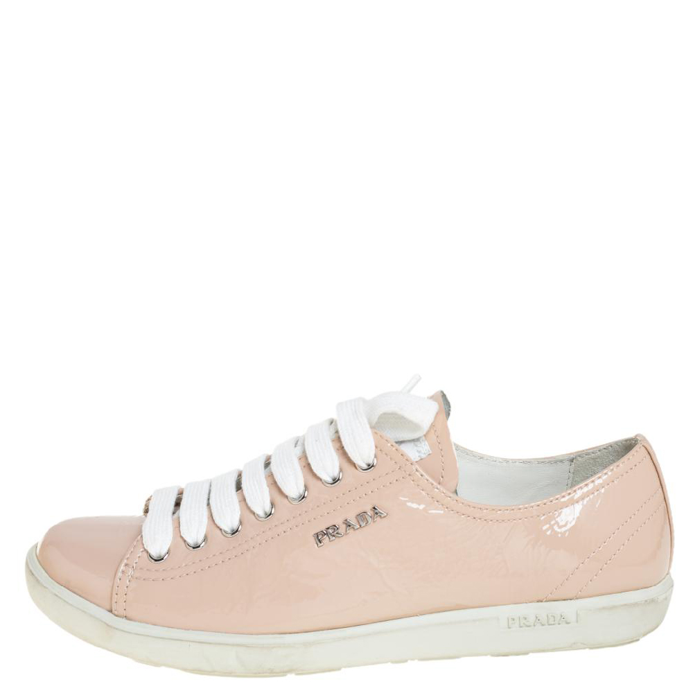 

Prada Pink Patent Leather Low Top Sneakers Size, Beige