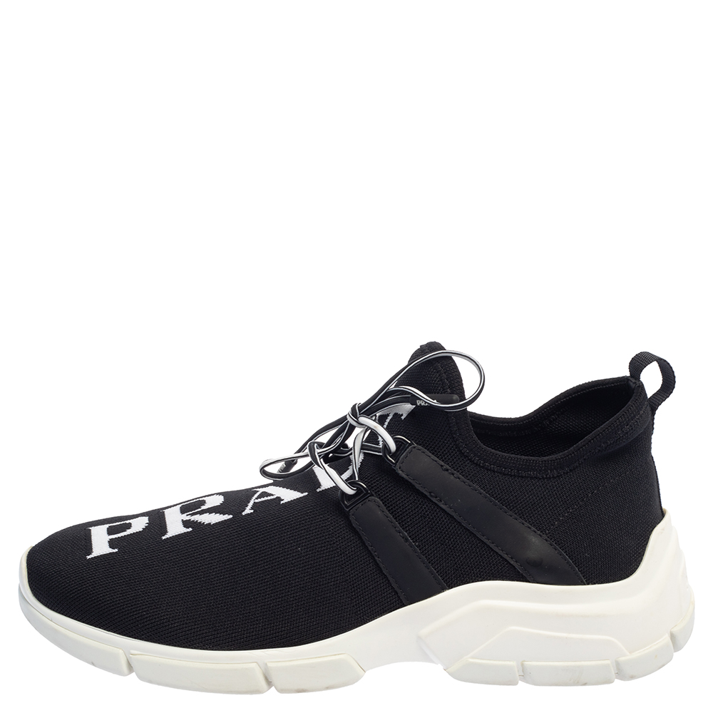 

Prada Black Logo Knit Fabric Low Top Sneakers Size