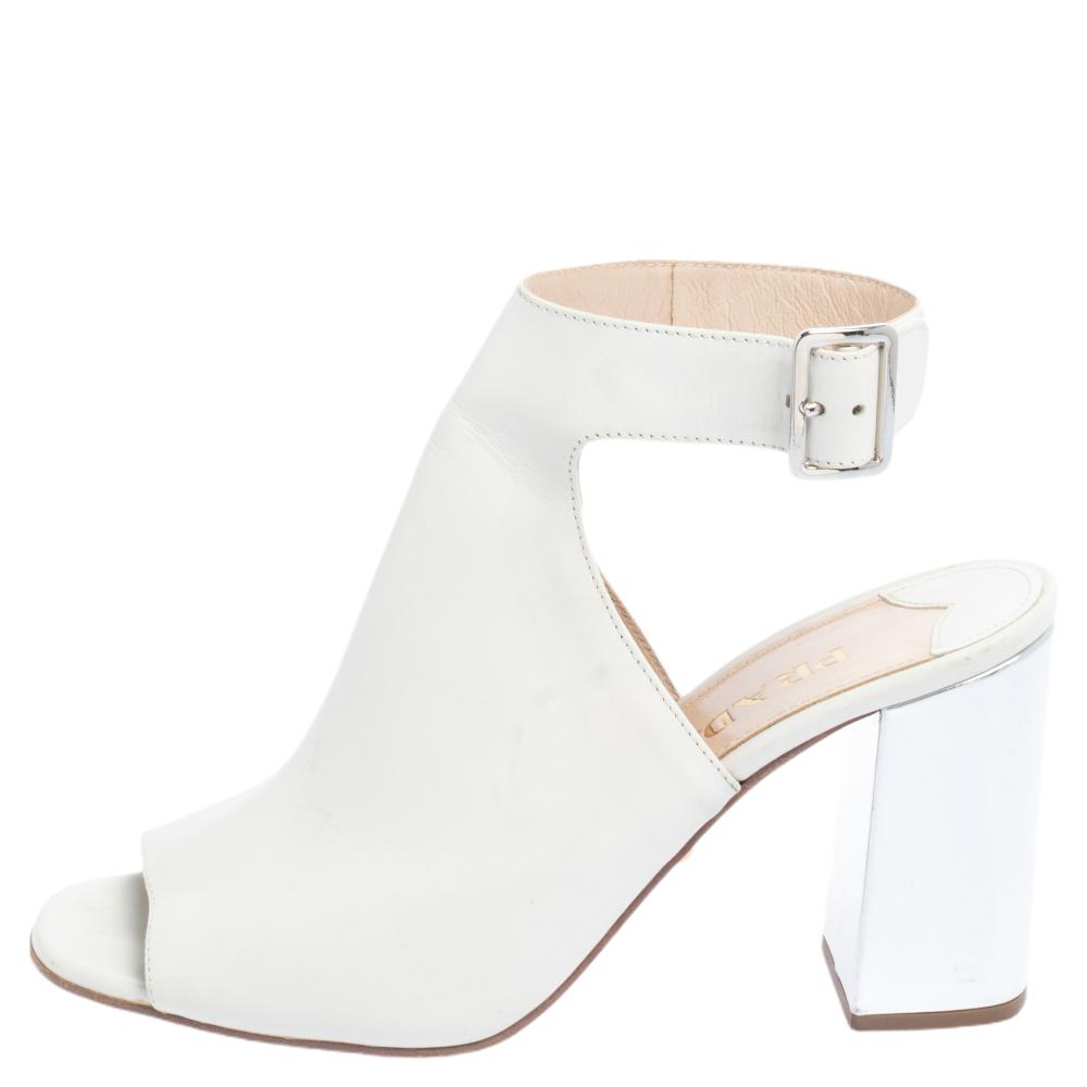 

Prada White Leather Peep Toe Sandals Size