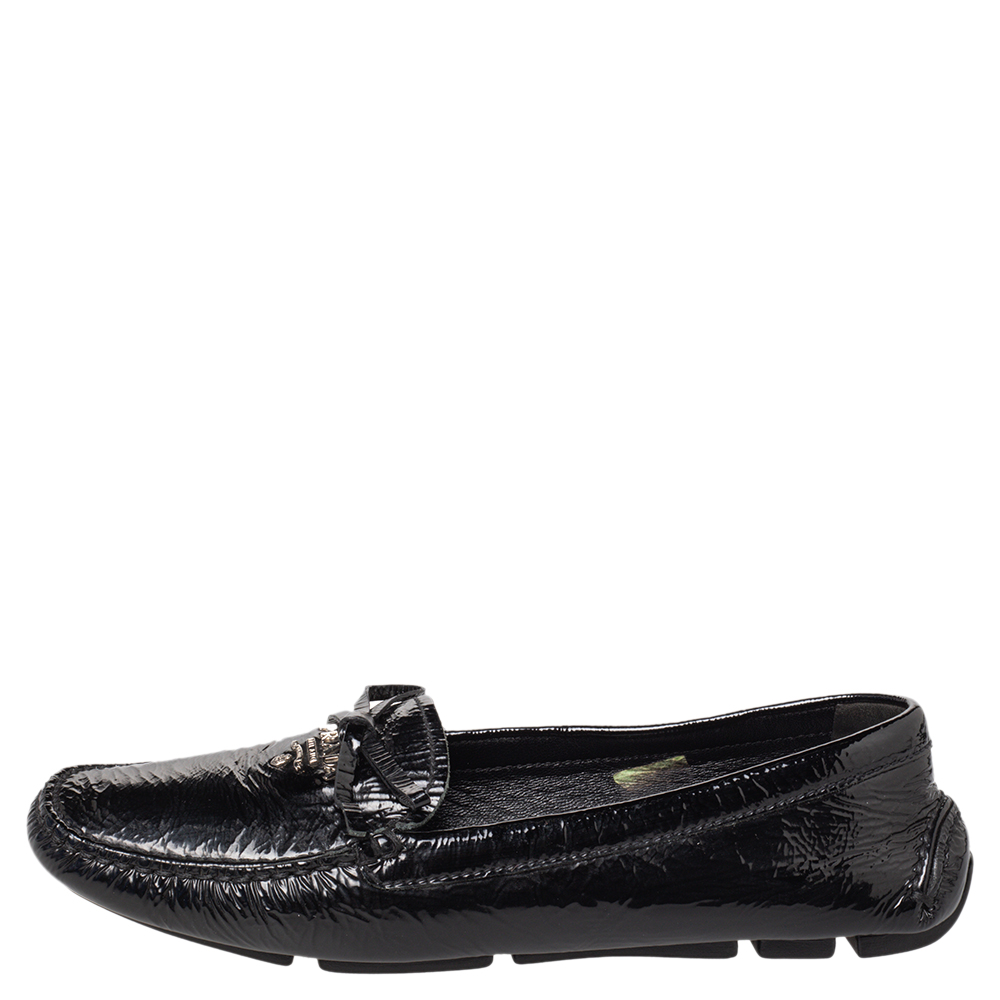 

Prada Black Patent Leather Bow Slip On Loafers Size