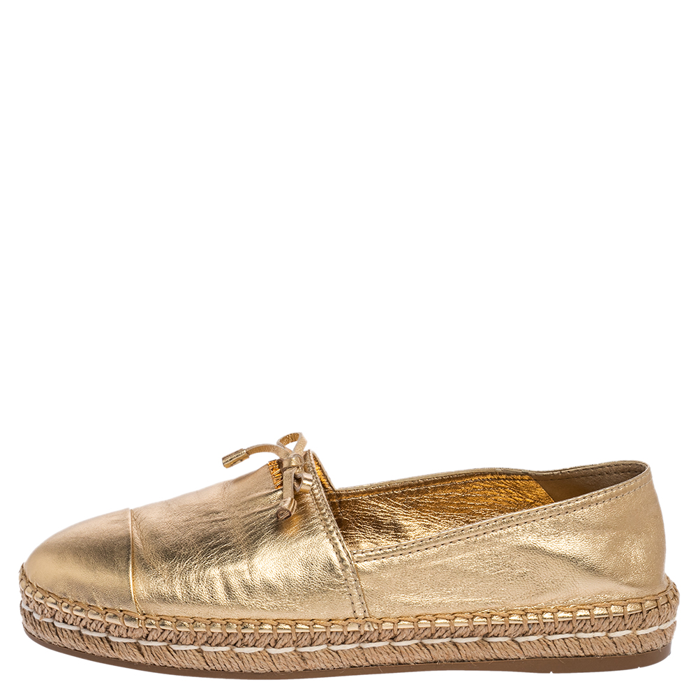 

Prada Gold Leather Espadrille Flats Size