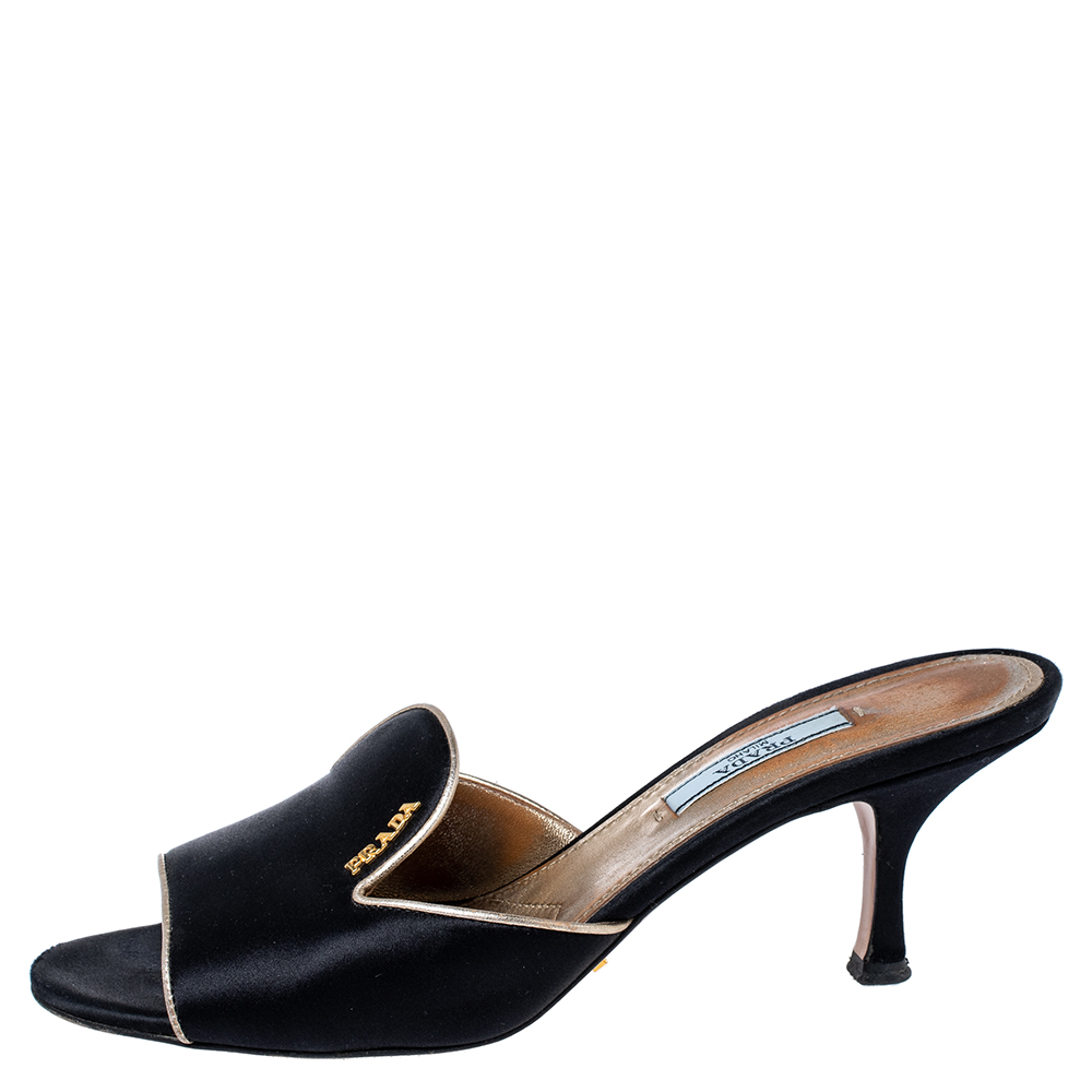

Prada Black Satin Slide Sandals Size