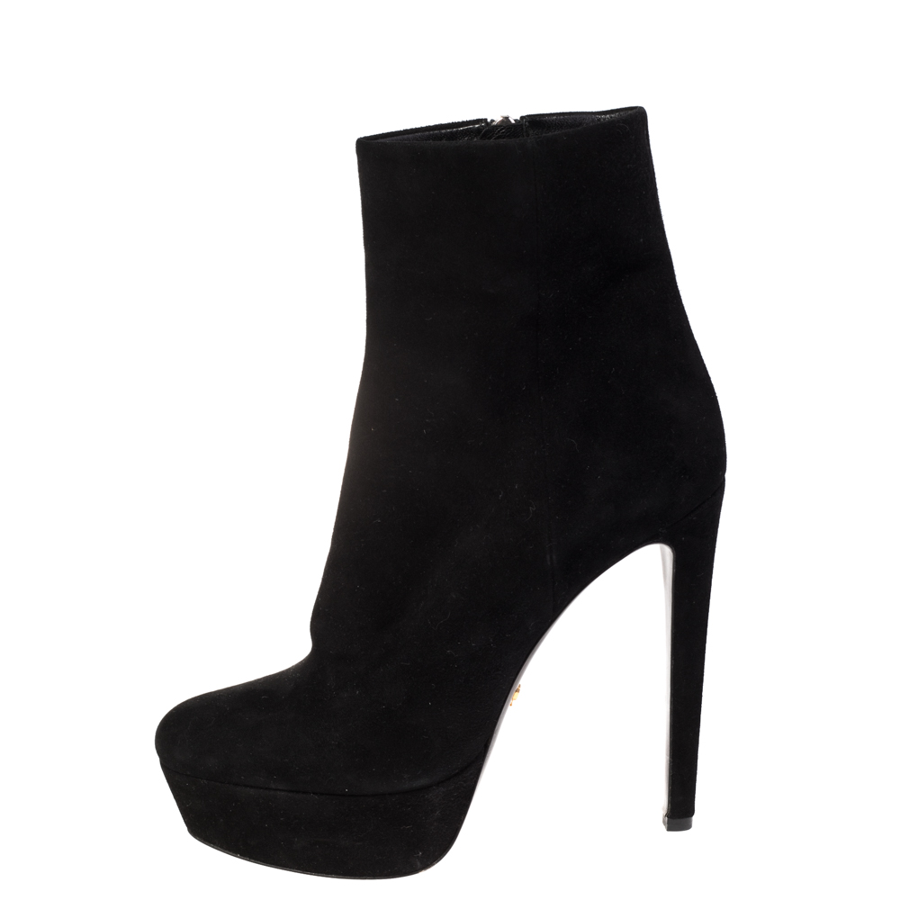 

Prada Black Suede Platform Ankle Boots Size