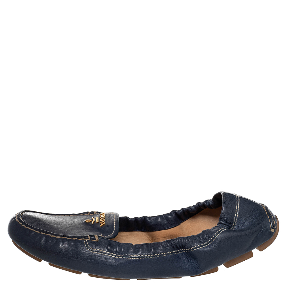 

Prada Blue Leather Scrunch Slip On Loafers Size, Black