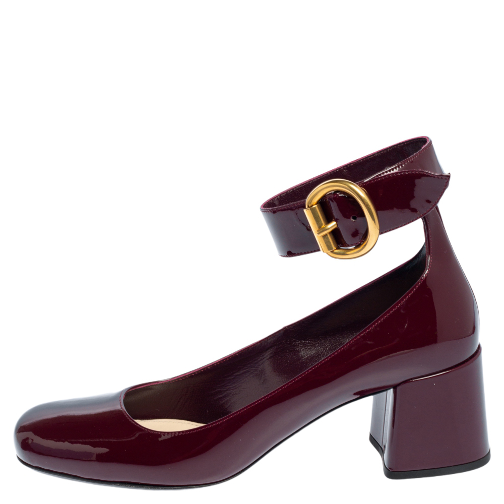 

Prada Burgundy Patent Leather Ankle Strap Pumps Size