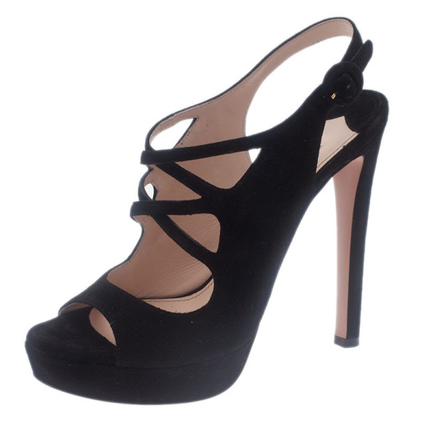 Pre Owned Prada Black Suede Slingback Sandals Size 38.5