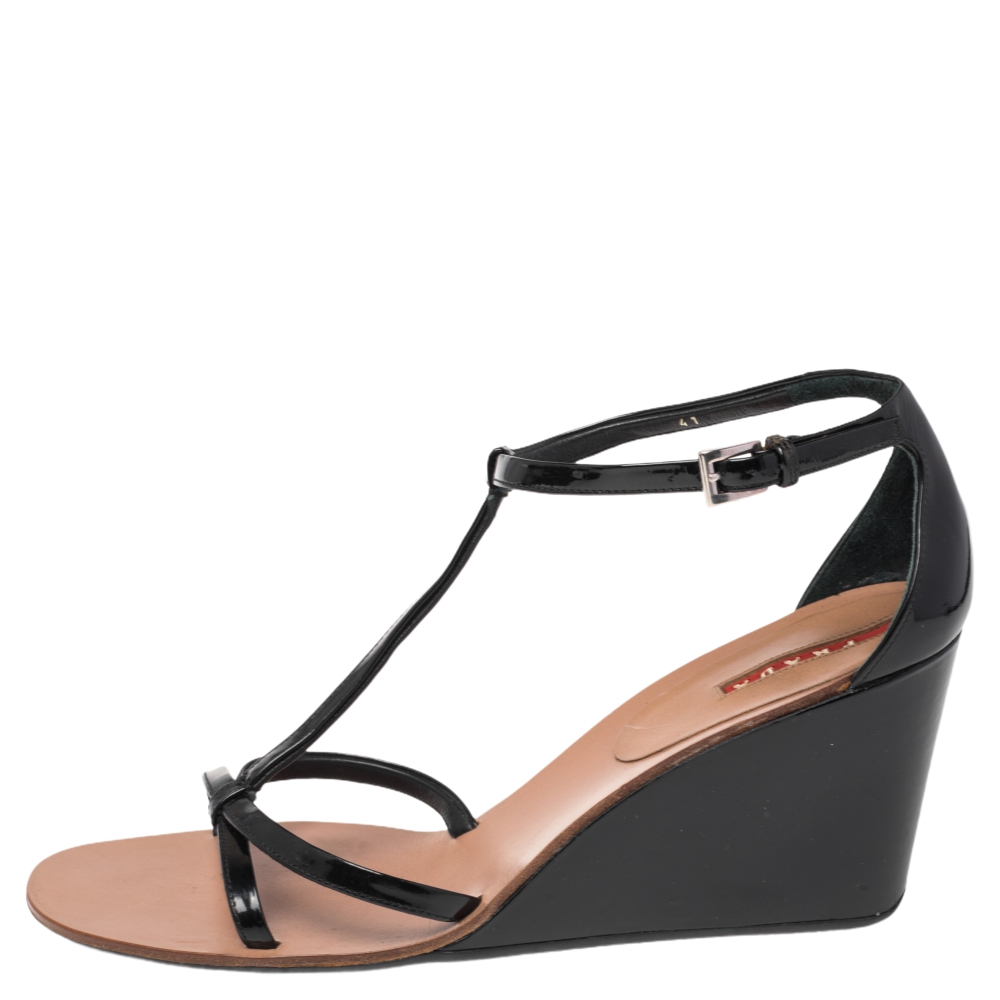 

Prada Black Patent Leather Strappy Sandals Size