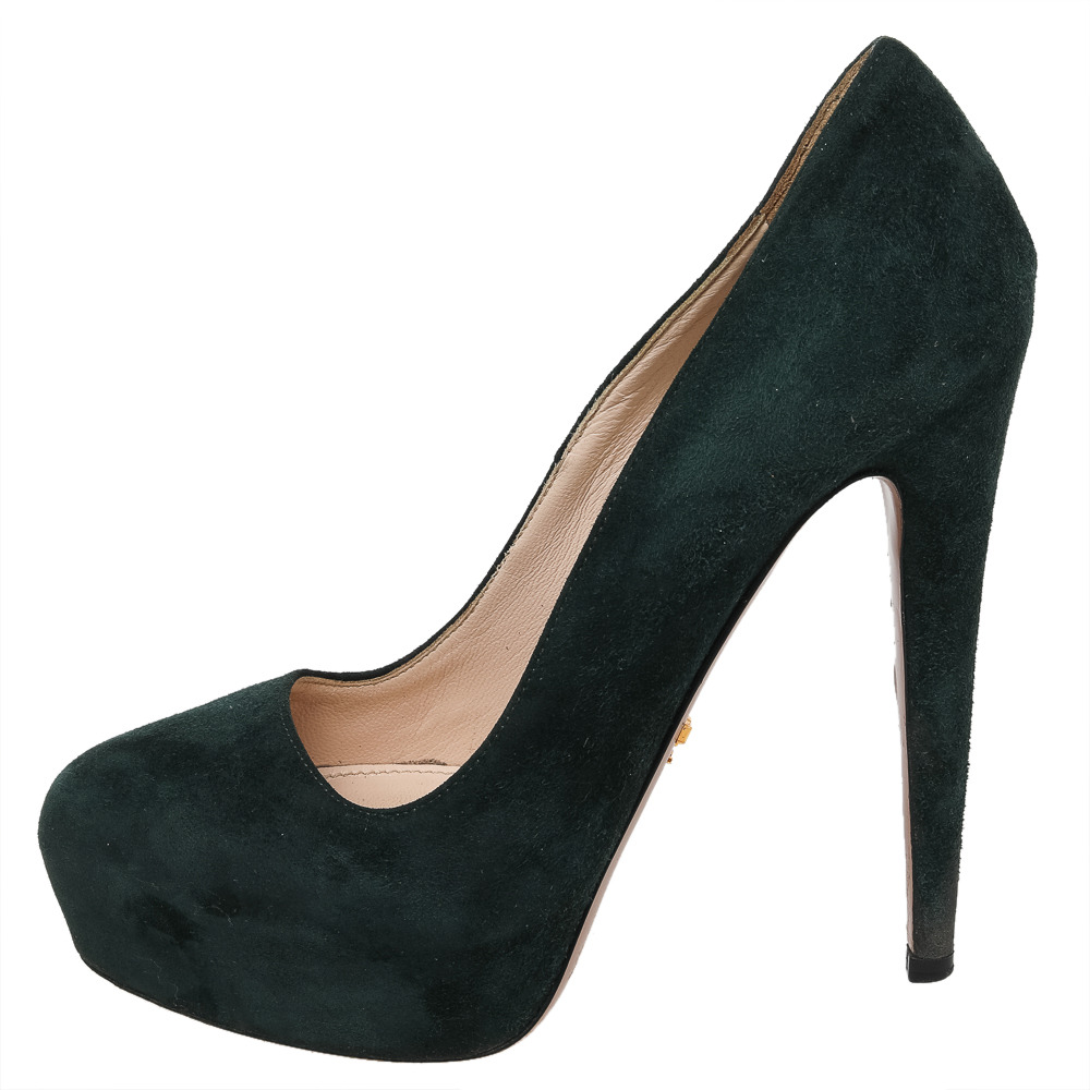 

Prada Green Suede Platform Pumps Size
