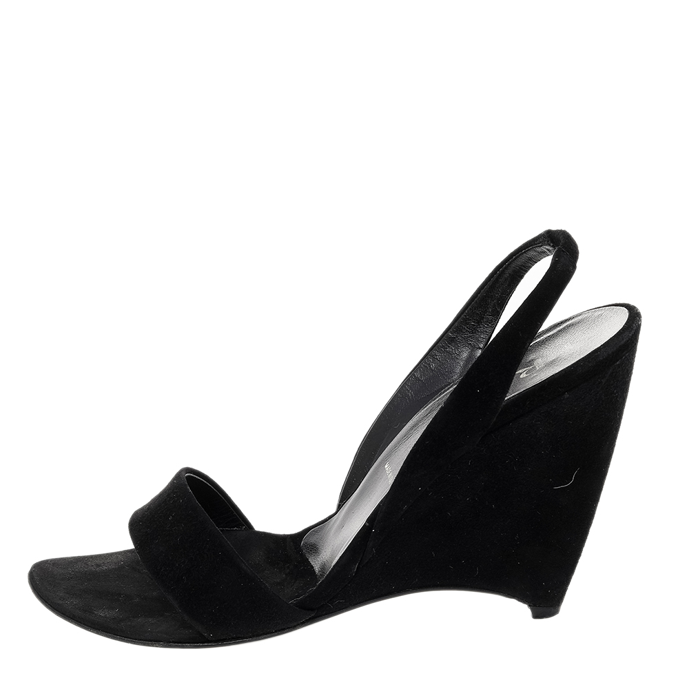 

Prada Black Suede Wedge Slingback Sandals Size