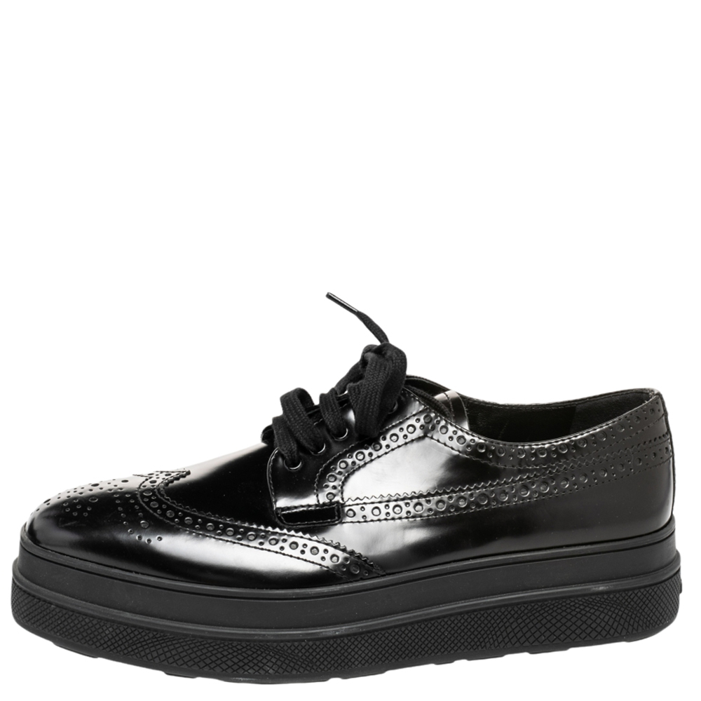 

Prada Black Brogue Leather Platform Lace Up Sneakers Size