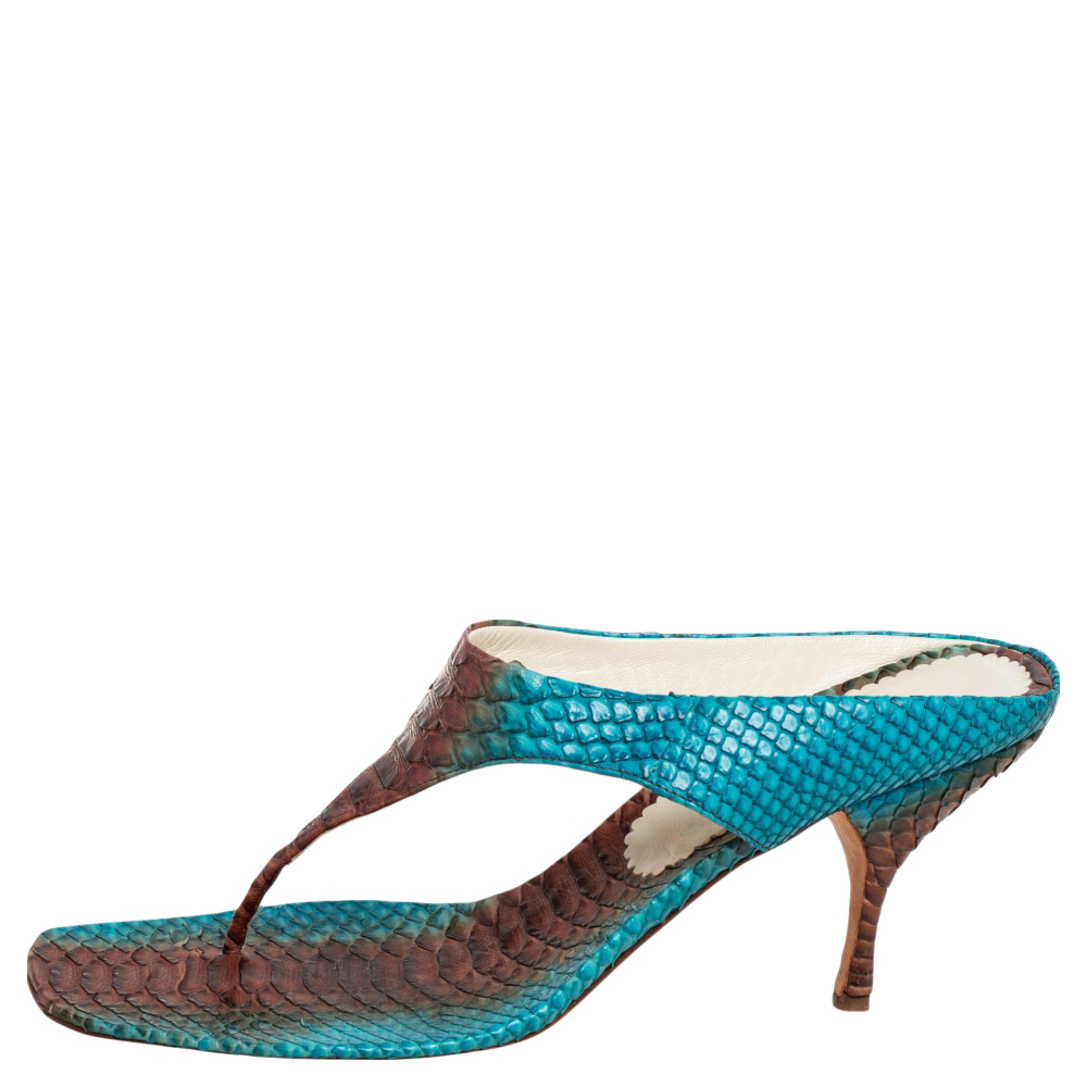 

Prada Turquoise/Brown Python Thong Sandals Size, Blue
