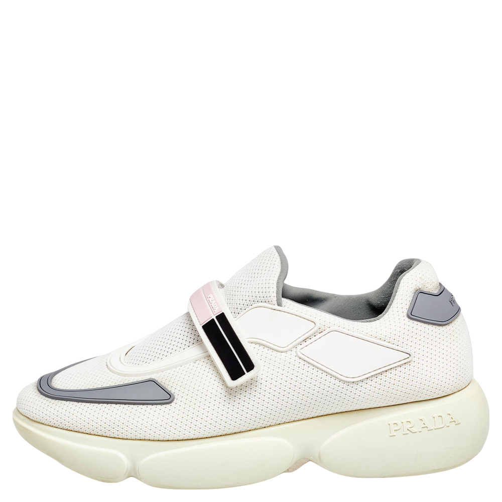 

Prada White/Grey Mesh And Leather Cloudbust Sneakers Size