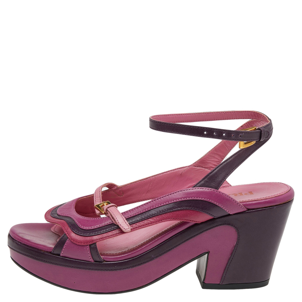 

Prada Tricolor Leather Platform Ankle Strap Sandals Size, Pink