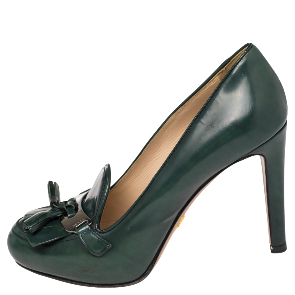 

Prada Dark Green Leather Loafer Pumps Size