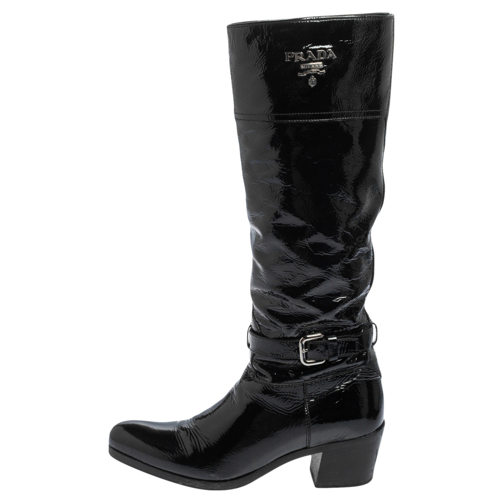 

Prada Black Patent Leather Knee Length Boots Size