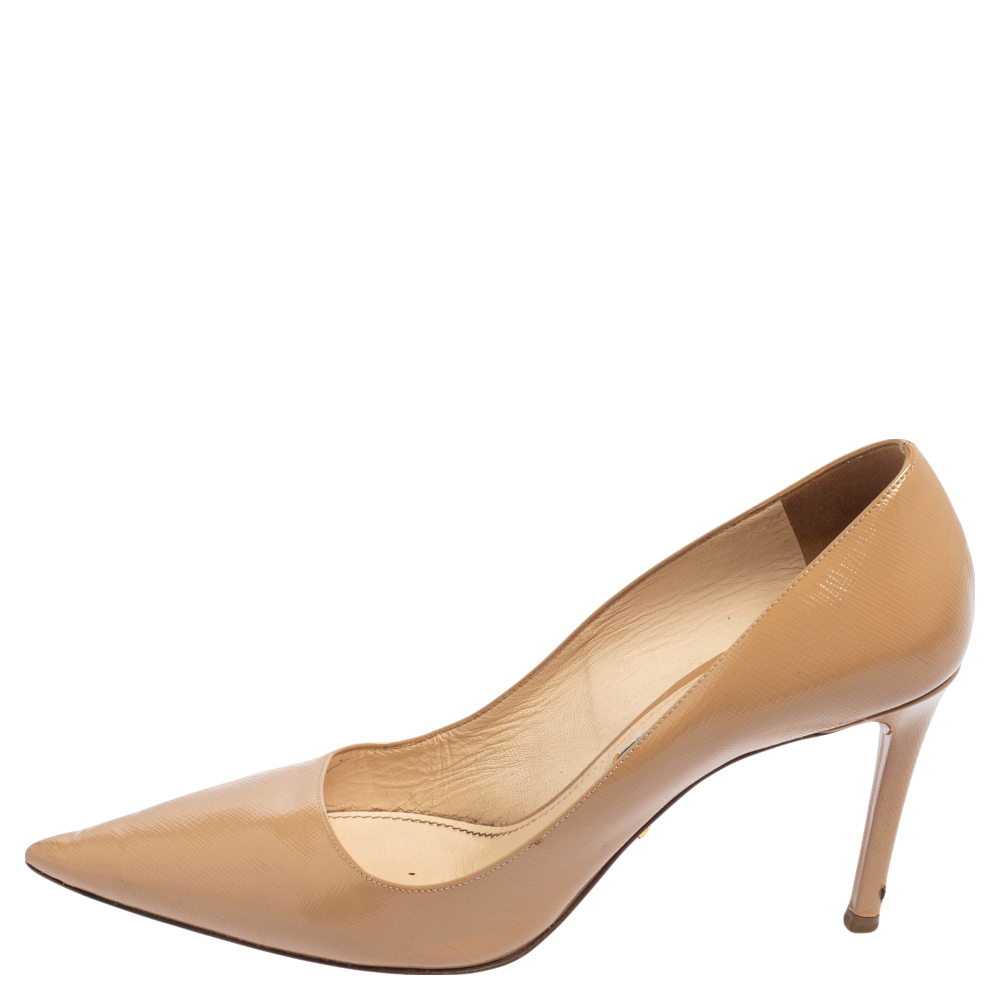 

Prada Beige Patent Saffiano Leather Pointed Toe Pumps Size