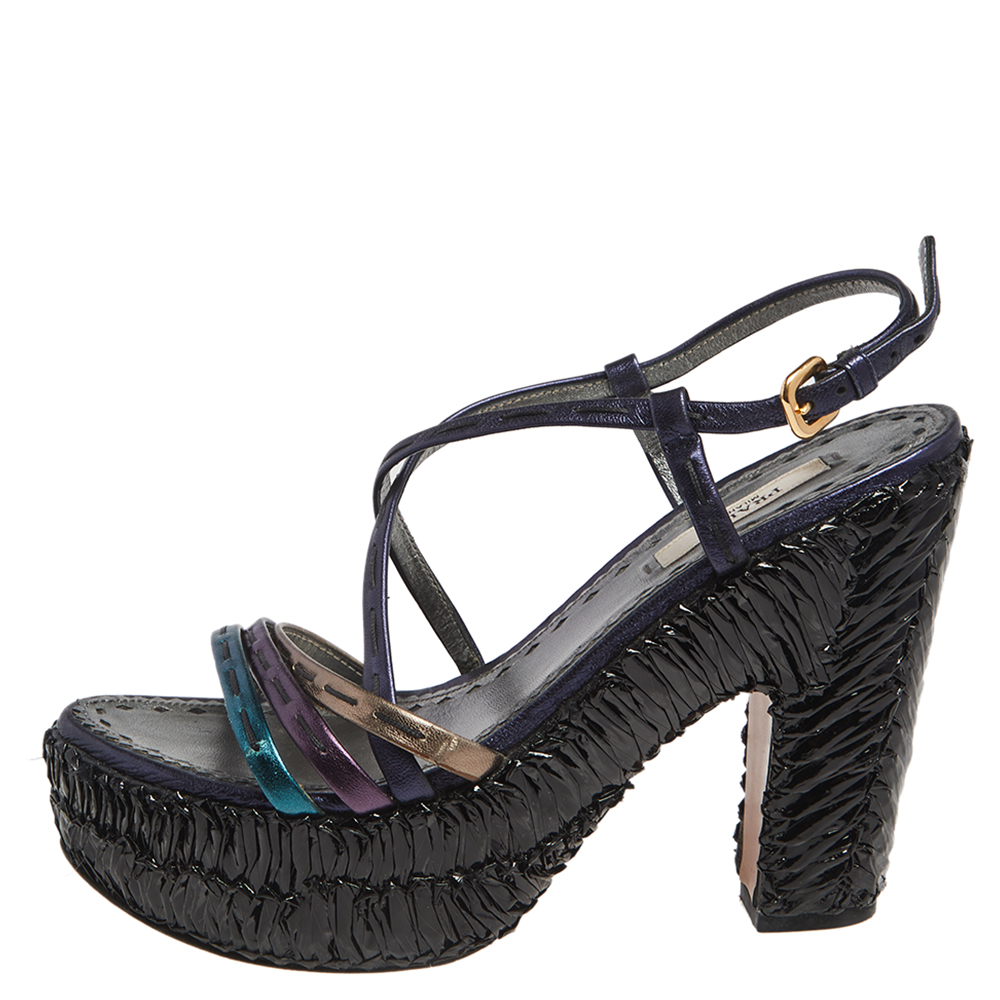 

Prada Metallic Multicolor Leather Strappy Platform Sandals Size