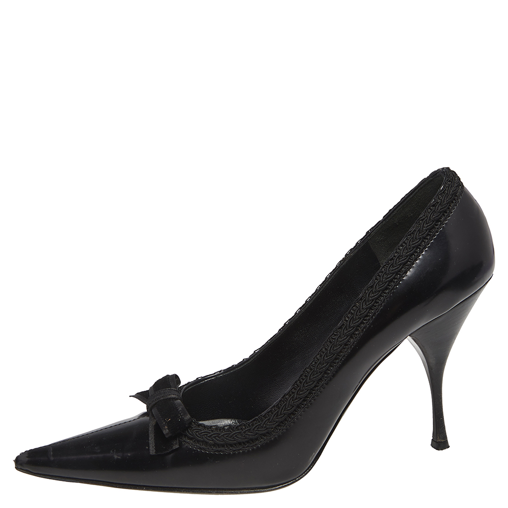 

Prada Black Leather Bow Pointed Toe Pumps Size