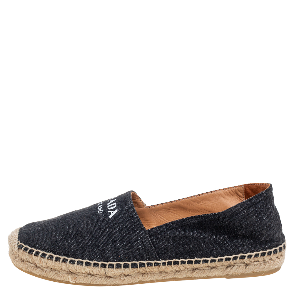 

Prada Black Denim Logo Espadrille Flats Size