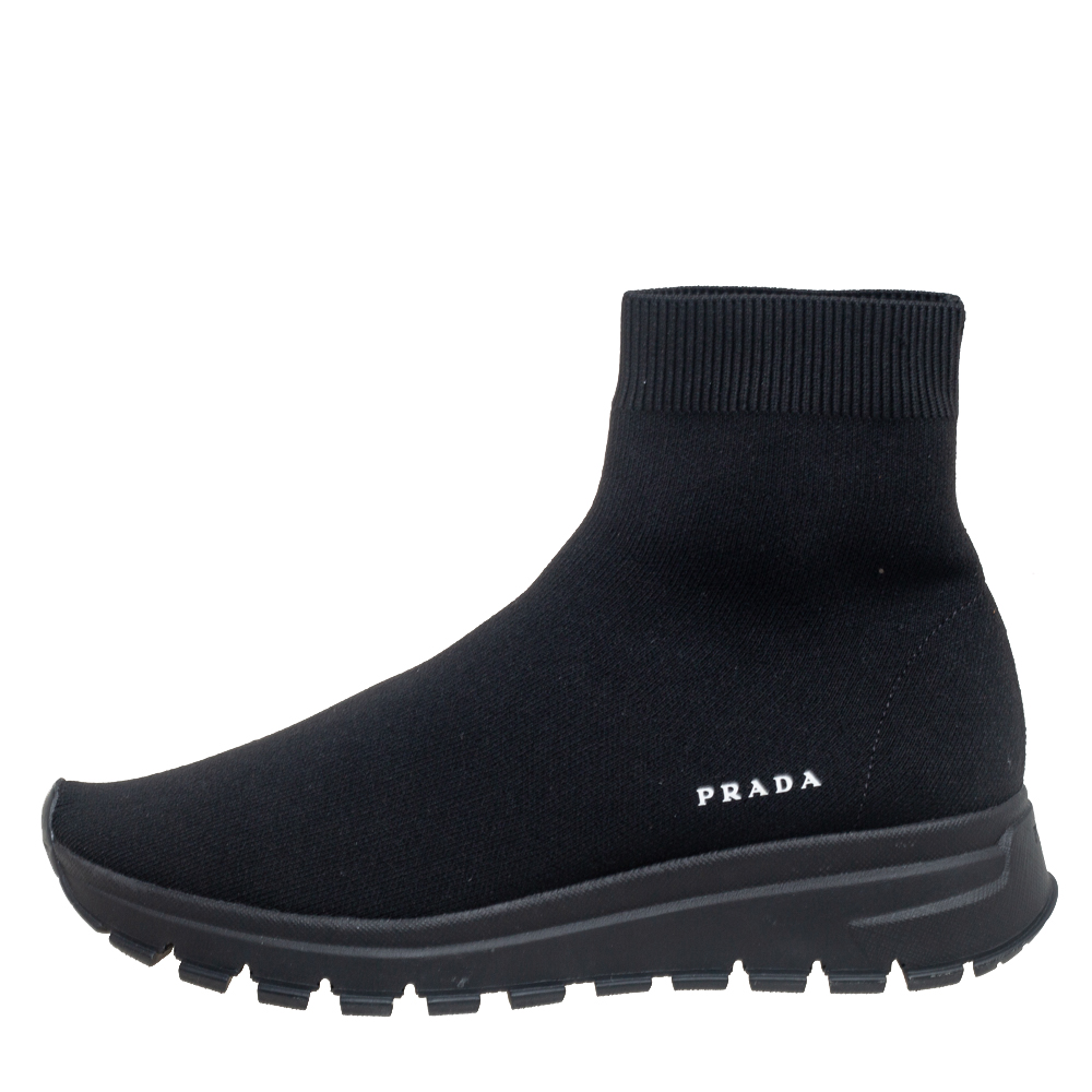 

Prada Black Knit Fabric High Top Slip On Sneakers Size