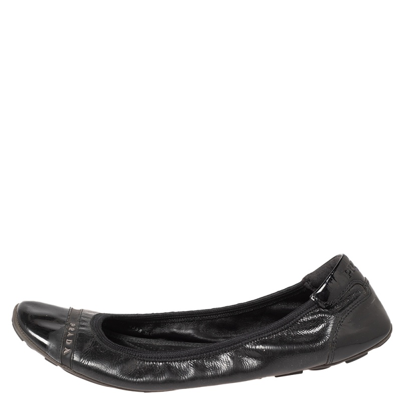 

Prada Sport Black Patent Leather Cap Toe Ballet Flats Size