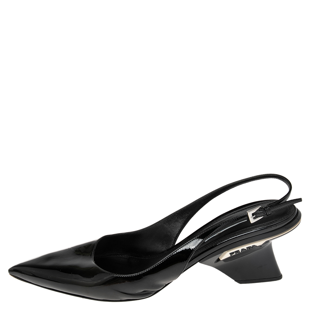 

Prada Black Patent Leather Pointed Toe Slingback Sandals Size