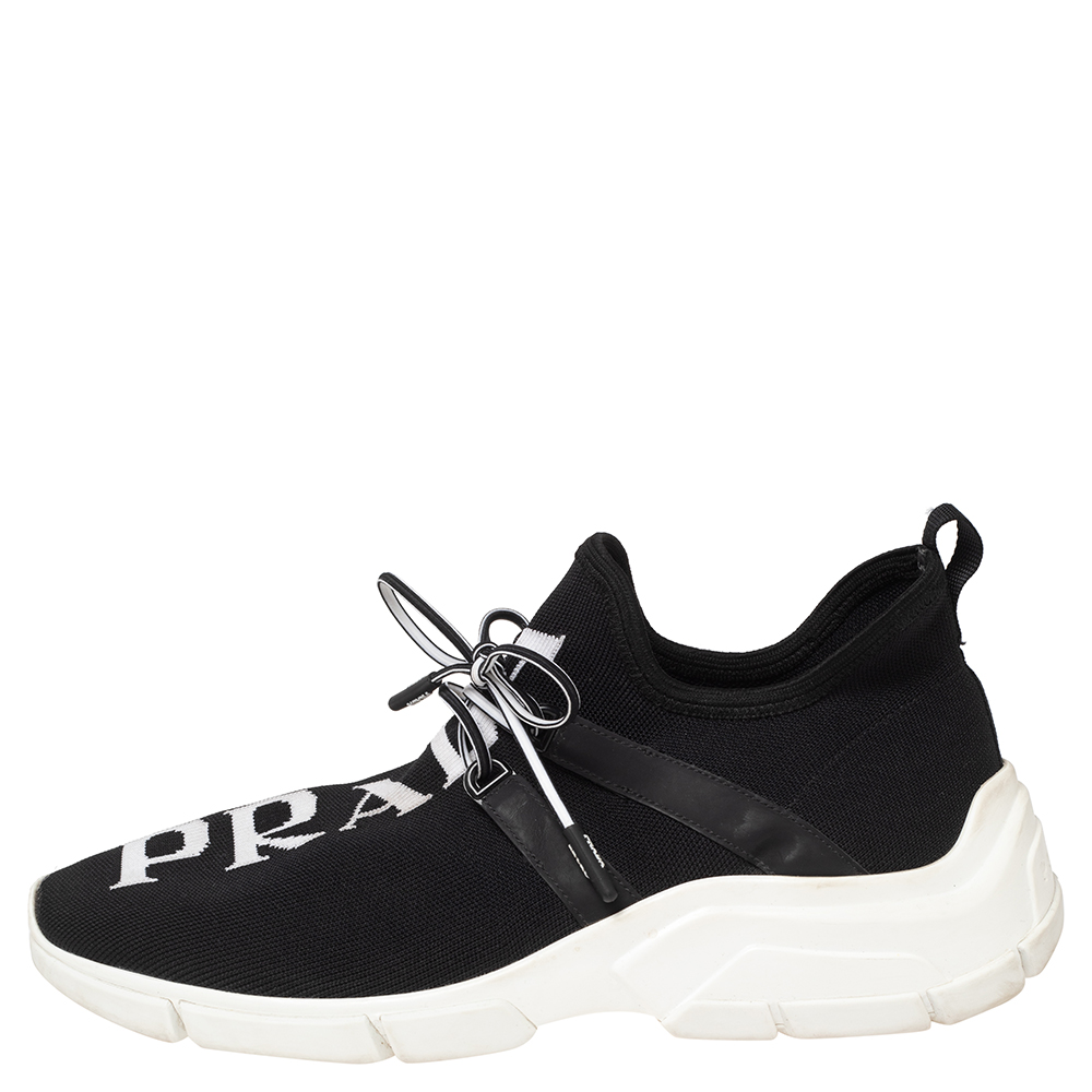 

Prada Black Logo Knit Fabric Low Top Sneakers Size