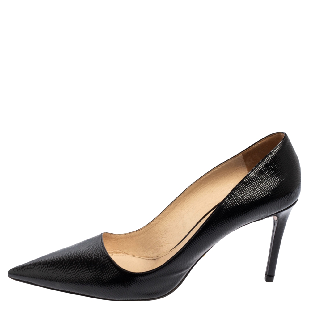 

Prada Black Safffiano Patent Leather Classic Pointed Toe Pumps Size