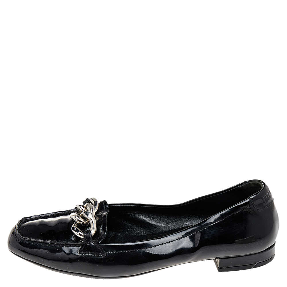 

Prada Black Patent Leather Chain Details Loafers Size