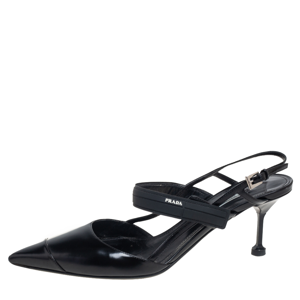 

Prada Black Leather Pointed Toe Slingback Sandals Size