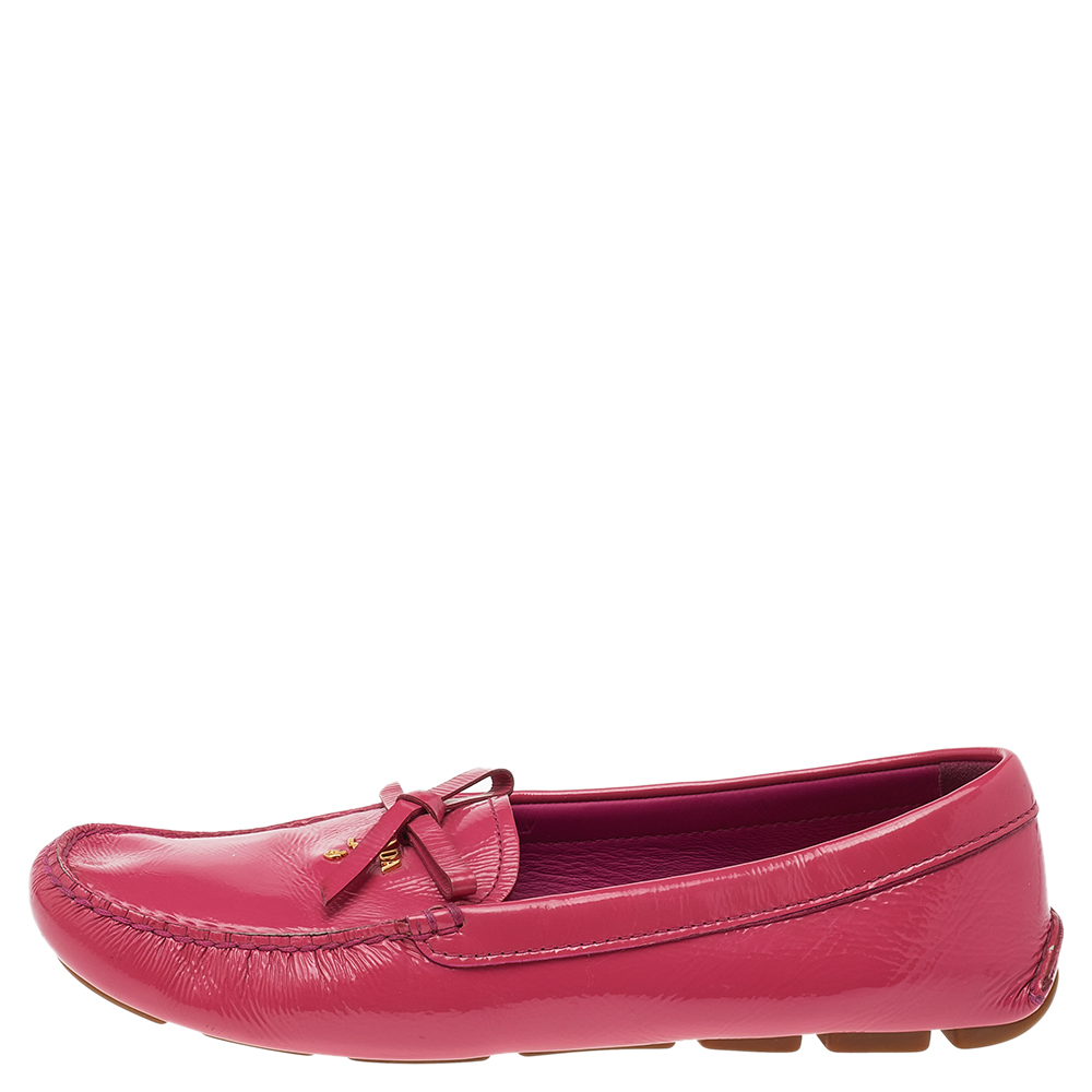 

Prada Pink Patent Leather Bow Slip On Loafers Size
