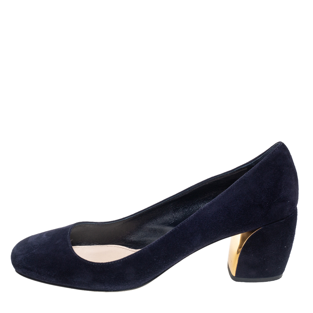 

Prada Navy Blue Suede Block Heel Pumps Size