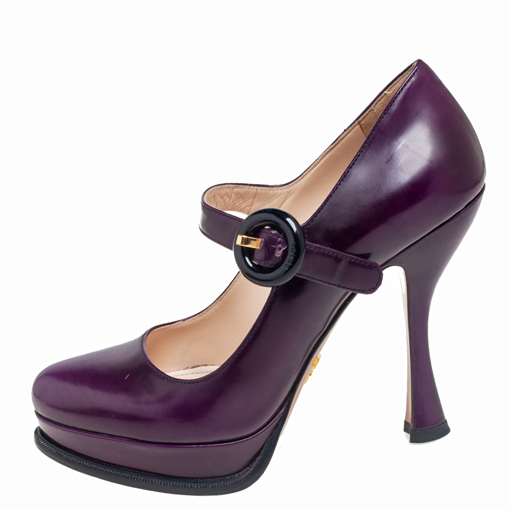 

Prada Purple Leather Platform Mary Jane Pumps Size