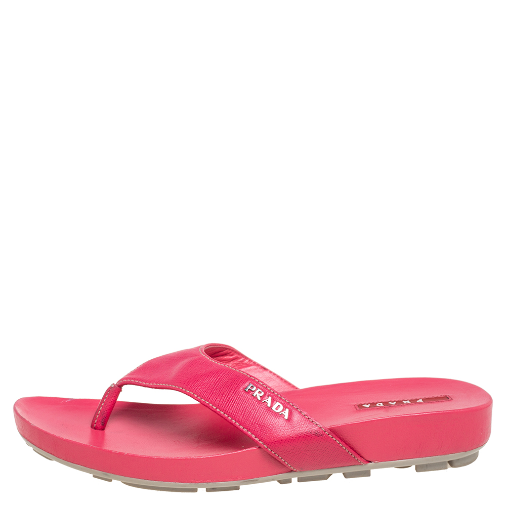 

Prada Pink Leather Thong Flats Sandals Size