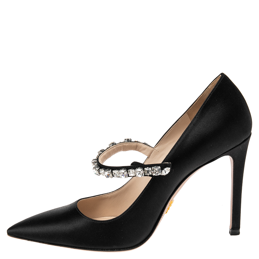 

Prada Black Satin Crystal Embellished Pointed Toe Pumps Size
