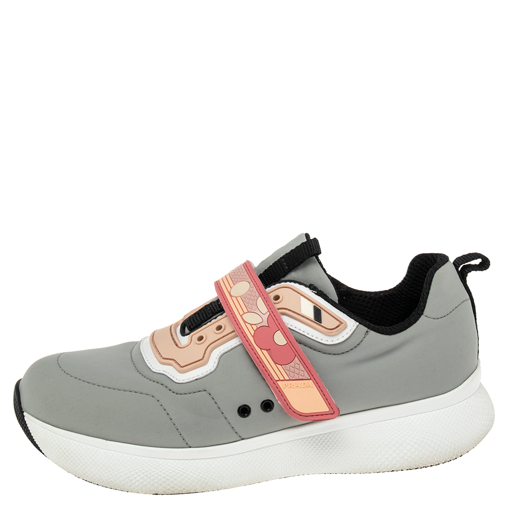 

Prada Grey Nylon And Rubber Velcro Strap Low Top Sneakers Size