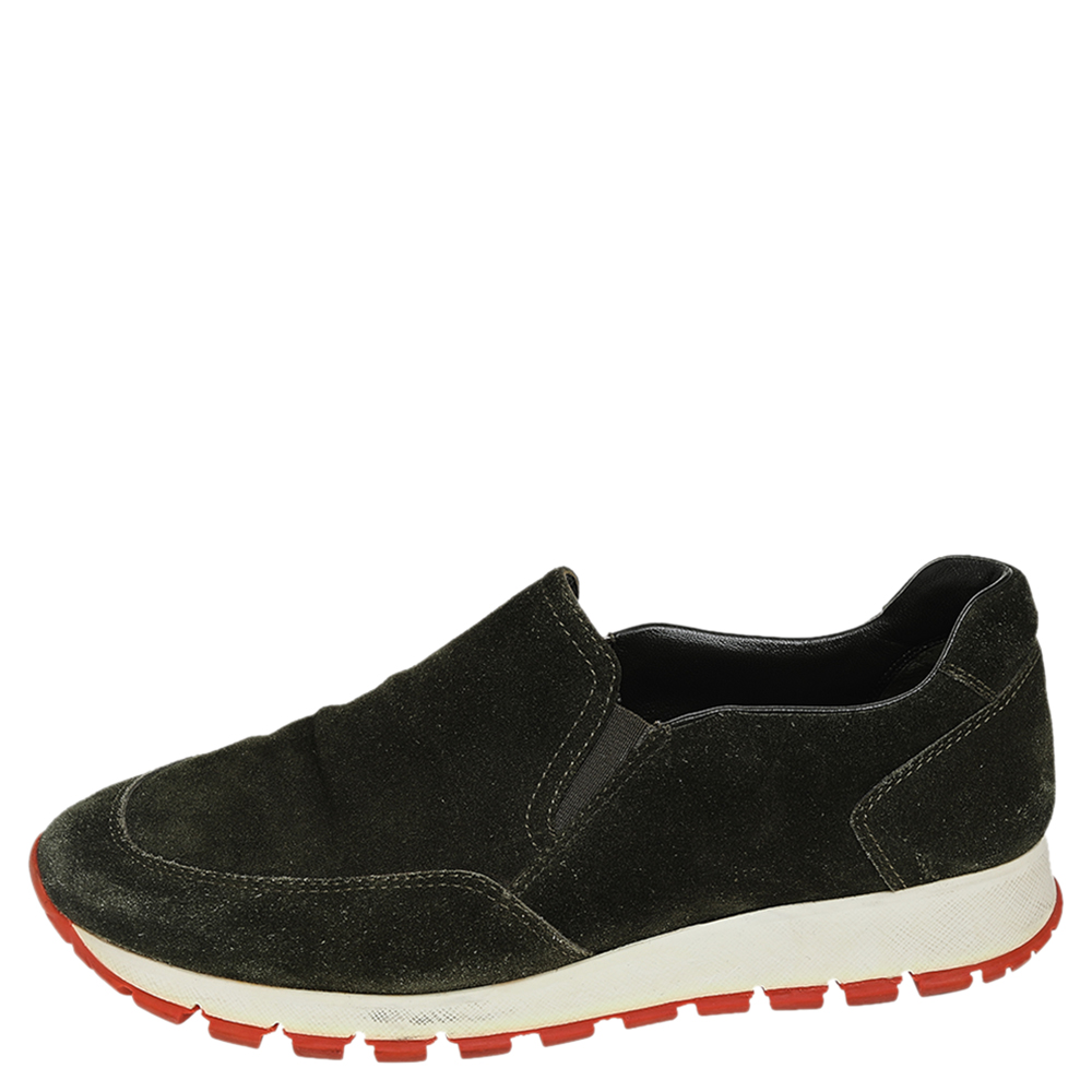 

Prada Green Suede Slip on Sneakers Size