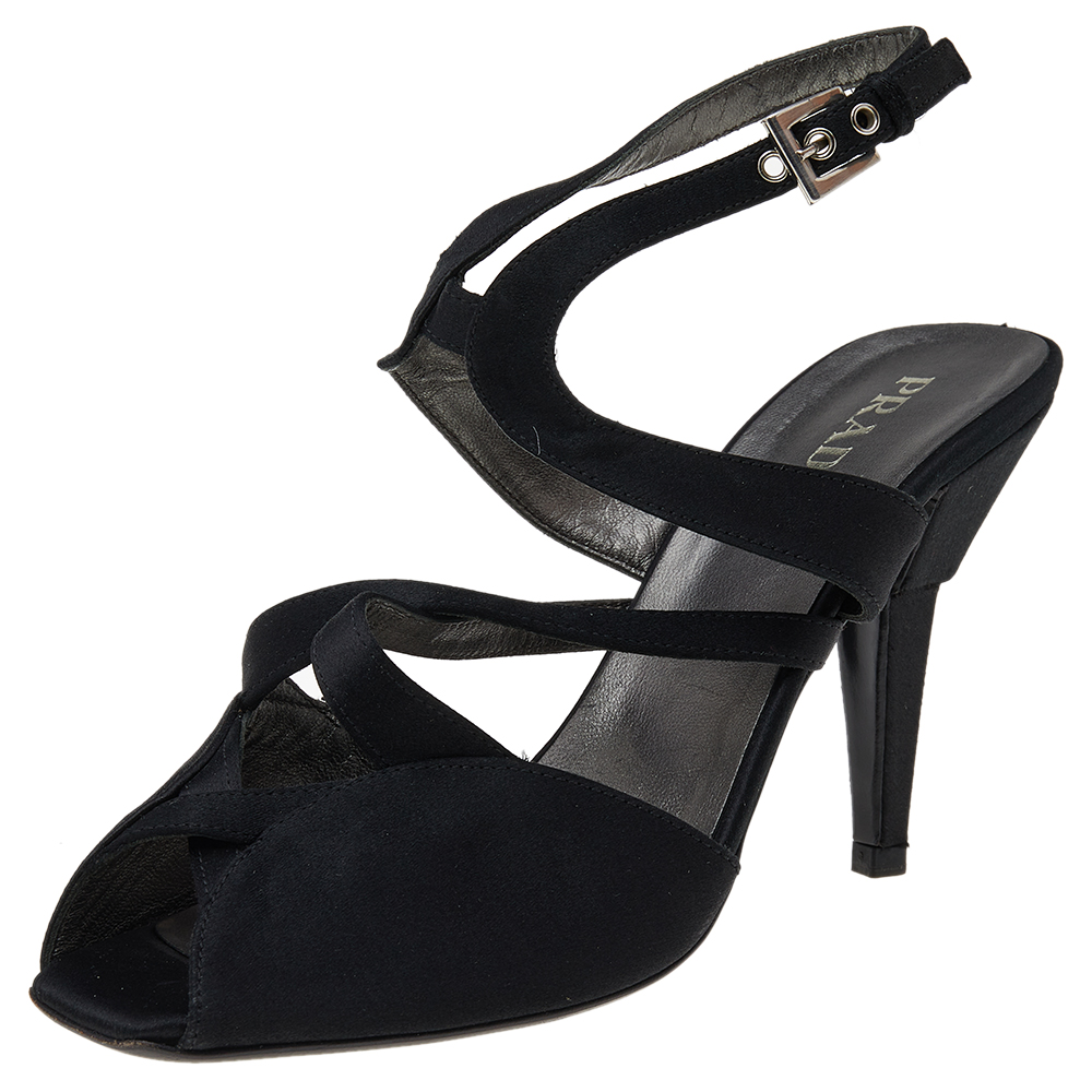 

Prada Black Satin Slingback Sandals Size