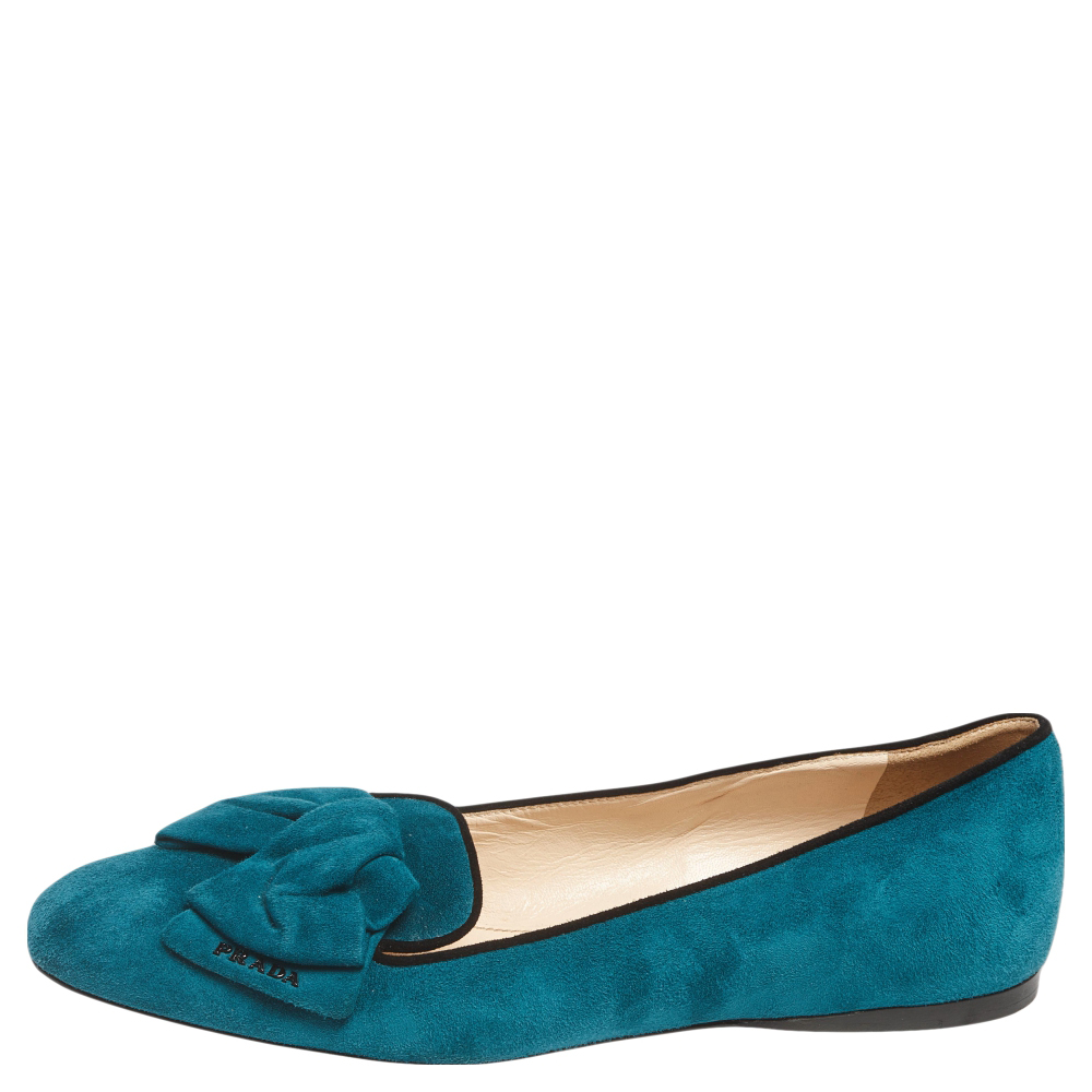 

Prada Blue Suede Bow Ballet Flats Size