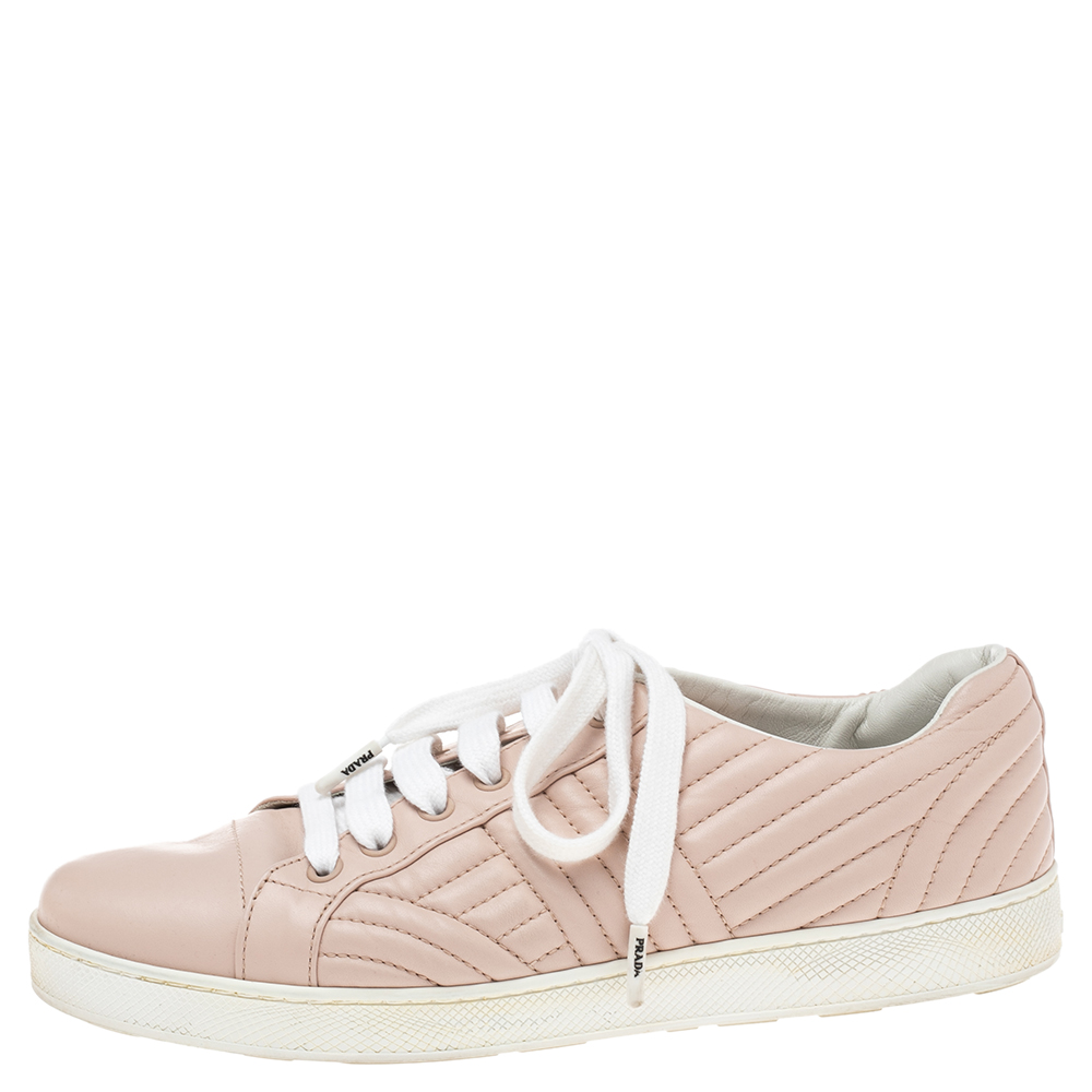 

Prada Pink Quilted Leather Low Top Sneaker Size