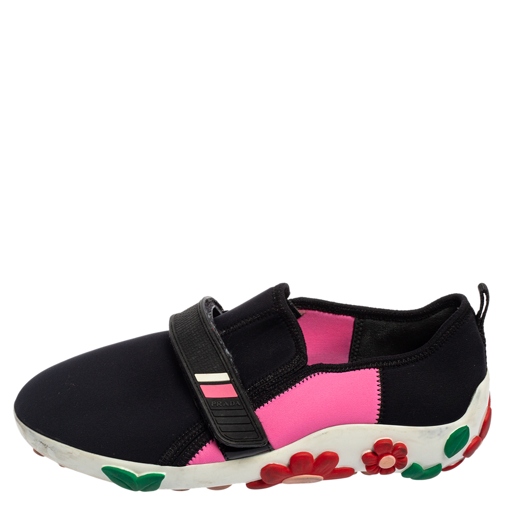 

Prada Pink/Black Fabric Velcro Low Top Sneakers Size