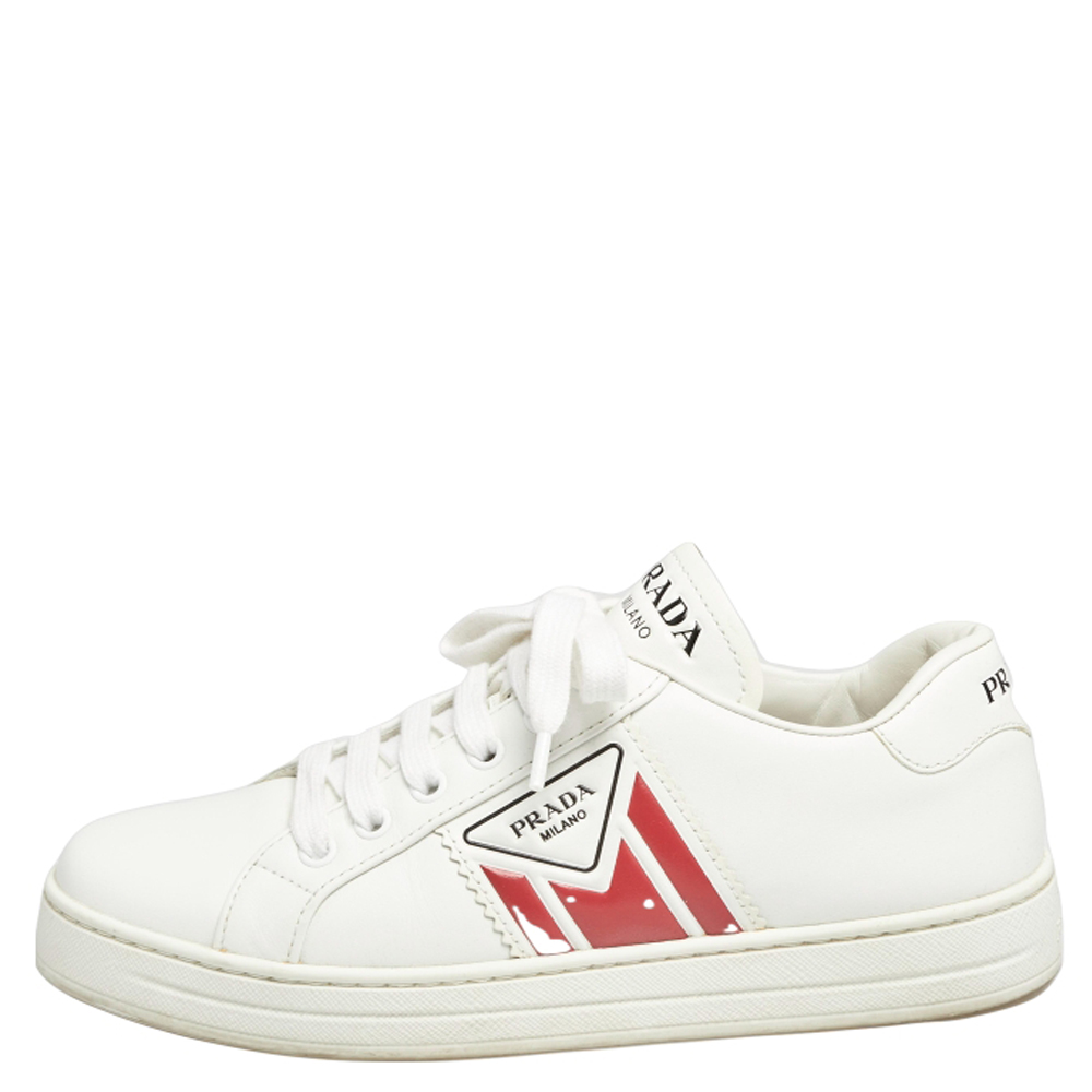 

Prada White Leather Lace Up Sneakers Size