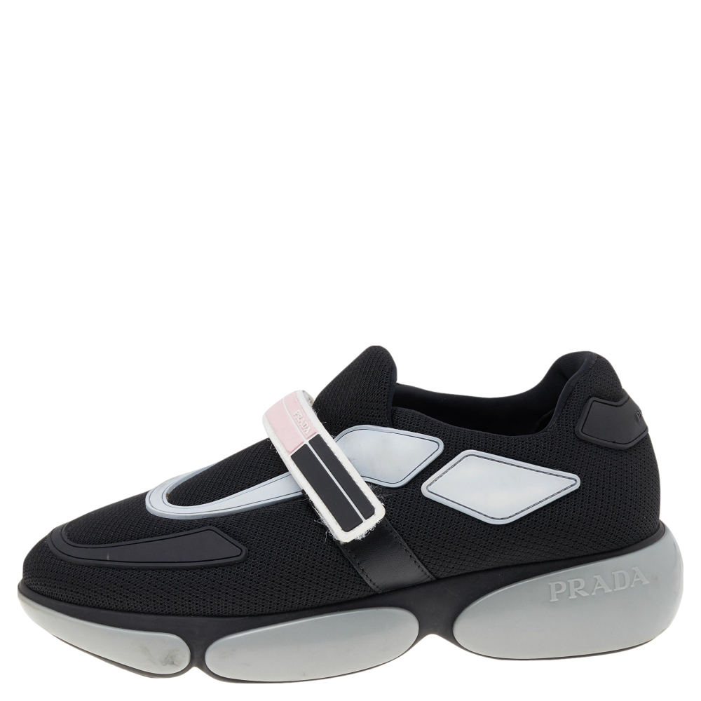 

Prada Black Mesh And Rubber Cloudbust Velcro Strap Low Top Sneakers Size