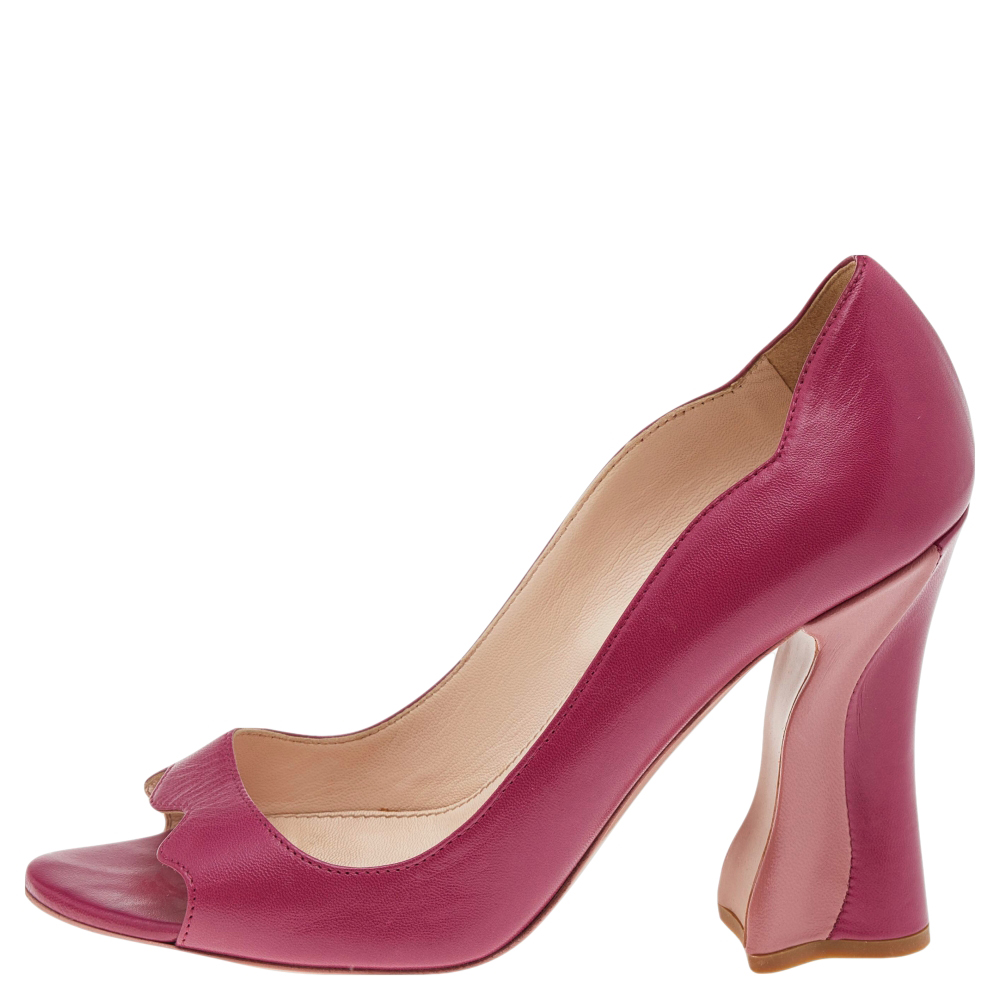 

Prada Pink Leather Open Toe Block Heel Pumps Size