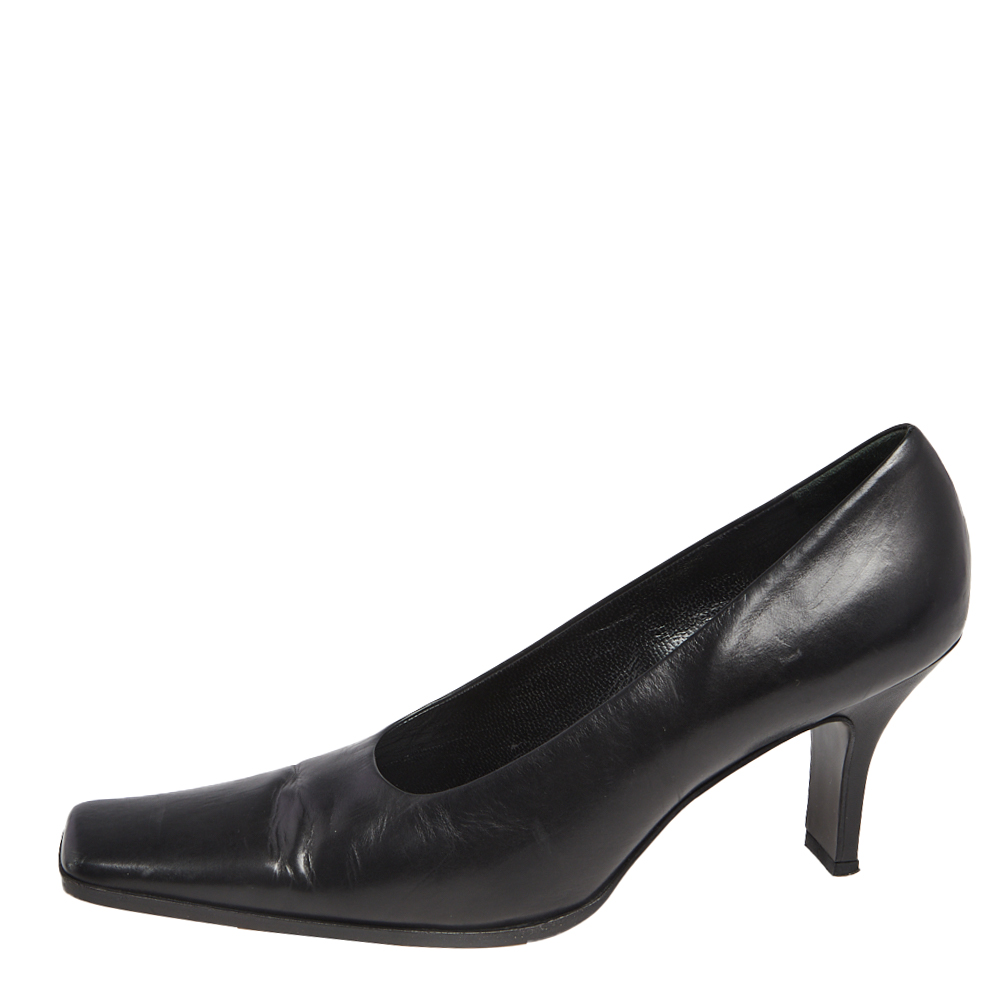 

Prada Black Leather Block Heel Square Toe Pumps Size