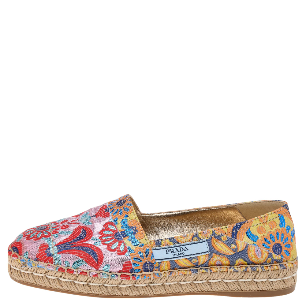 

Prada Multicolor Brocade Fabric Espadrille Flats Size