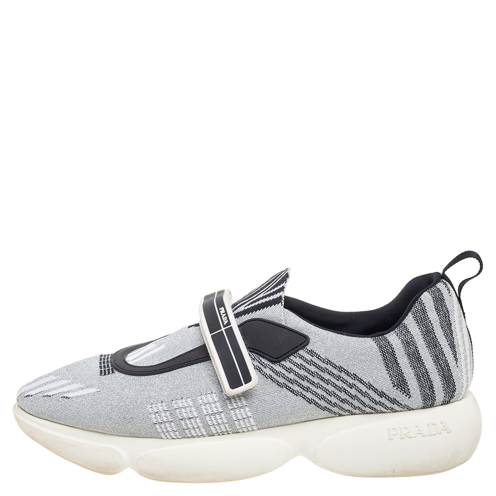

Prada Grey Glitter Fabric Cloudbust Sneakers Size